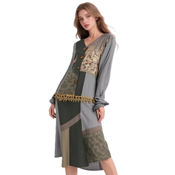 Spencer Alexis Dresses & Skirts - Vintage Spencer Alexis Patchwork Boho Jacket Skirt Set Cottagecore Size 6